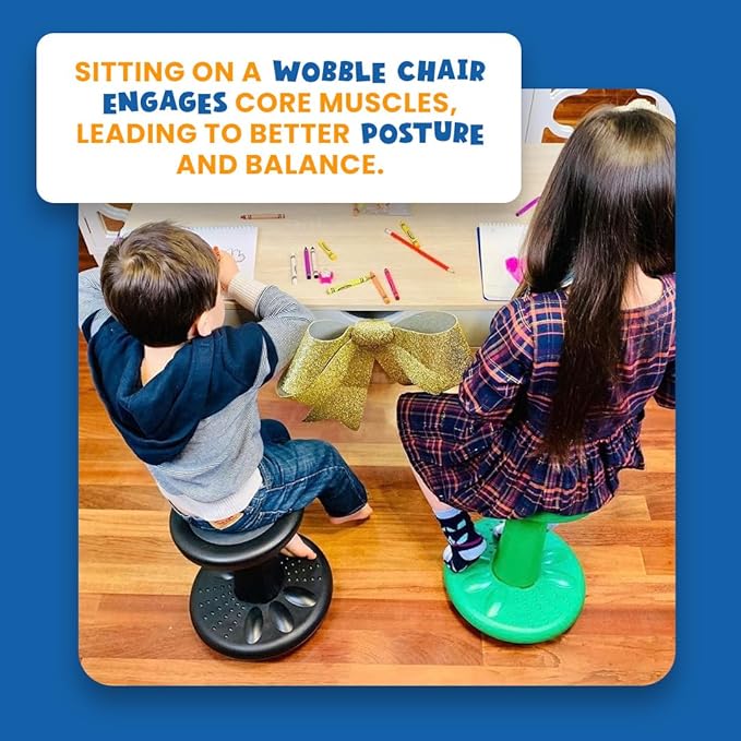 ActiveChairs Kids Wobble Chair, Flexible Preschool & Elementary Classroom Seating, Improves Focus, Posture & Helps ADHD/ADD, Sensory Chair, [Active Fidget Chairs], 14" Stool, Ages 3-7, Black