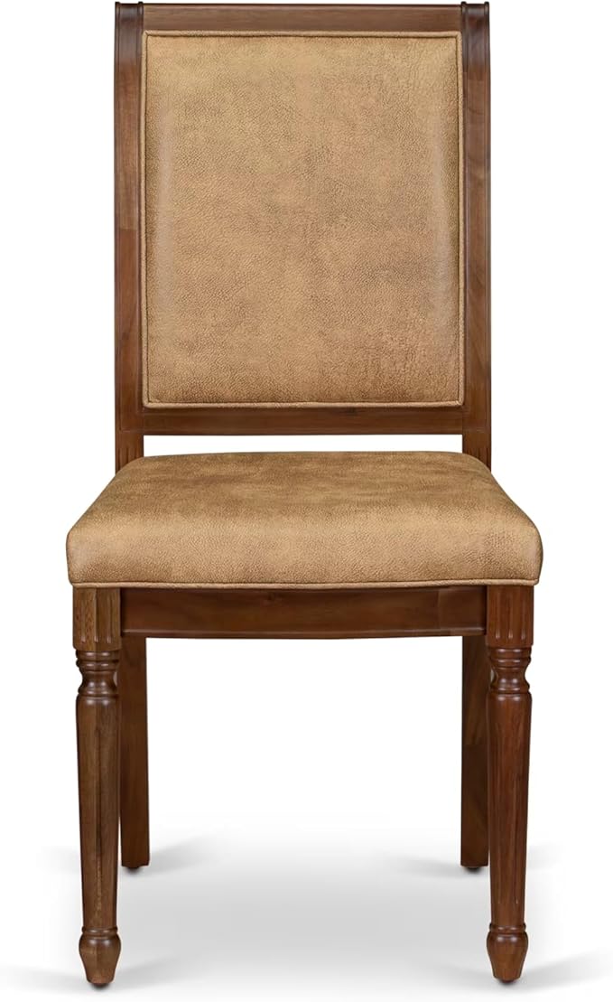 LECY9-AWA-28 9-Piece Dining Room Set Consists of a Dining Table and 8 Beige Polyester Fabric Kitchen Chairs with High Back - Antique Walnut Finish