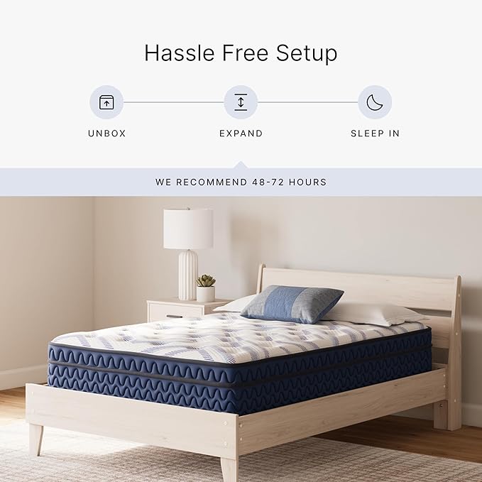 Signature Design by Ashley King Size Stack 12 Inch Hybrid Medium Plush Cooling Gel Infused Memory Foam Mattress for Pressure Relief, Fiberglass Free, Mattress in A Box