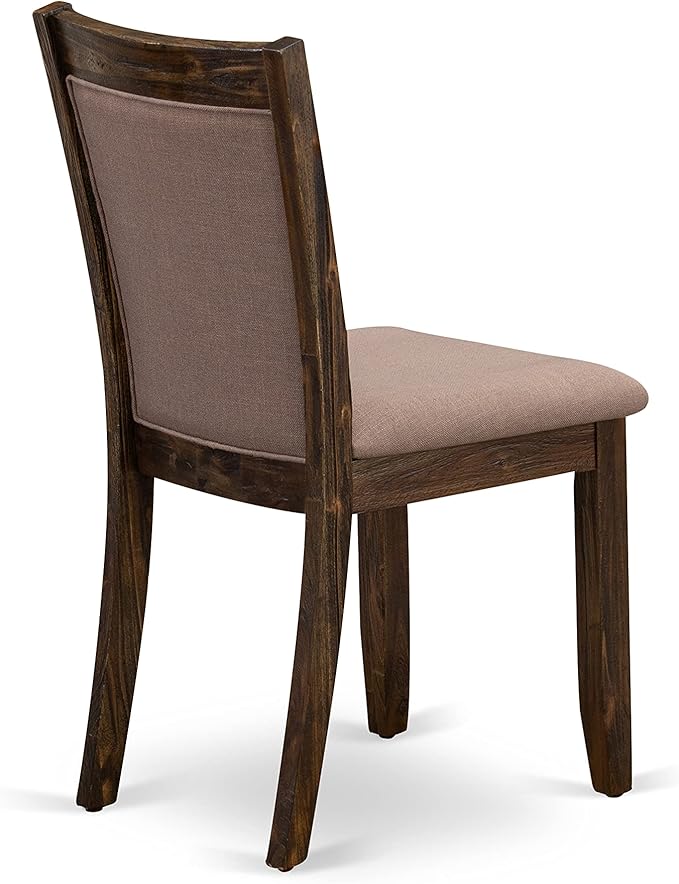 East West Furniture I3MZ5-748 5 Piece Dining Room Table Set Includes a Round Kitchen Table with Pedestal and 4 Coffee Linen Fabric Parson Dining Chairs, 48x48 Inch, Distressed Jacobean