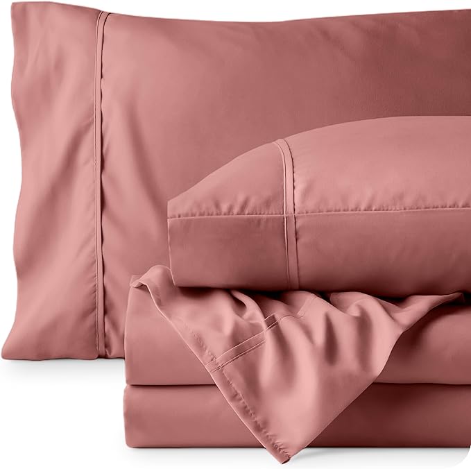 Bare Home California King Sheet Set - 1800 Ultra-Soft Microfiber Bed Sheets - Double Brushed - Deep Pockets - Easy Fit - 4 Piece Set - Bed Sheets (Cal King, Dusty Rose)