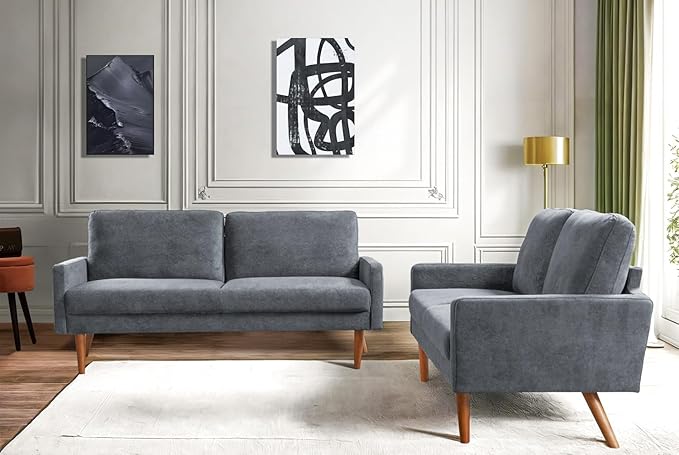 Kent Velvet Sofa, European Style with Sleek Design, Modern & Vintage Flair, Upholstered 3 Seater Couch, Chic Living Room Furniture Seating for Home, Apartment or Office, Grey