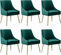 Modern Velvet Dining Chairs Set of 6, Contemporary Upholstered Furniture Collection with Polished Gold Metal Legs, Elegant Accent Chairs for Kitchen Living Room(Green)
