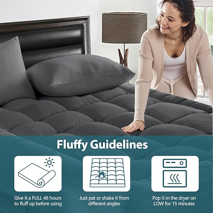 CYMULA Mattress Topper Short Queen Size - Extra Thick Cooling Mattress Pad Cover for Back Pain - Soft Mattress Protector Bed Topper Pillow Top with 8-21 Inch Deep Pocket 3D Snow Down Alternative Fill