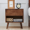 Uniclinens Nightstand with Drawer and Opening Storage, Modern Solid Rubberwood Bedside Table for Bedroom, 19" Sofa Side Table End Tables Living Room, Walnut