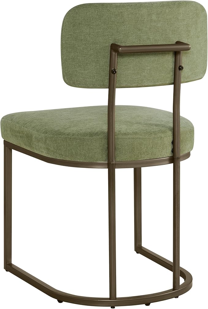 Dining Chairs Set of 6, Upholstered Modern Kitchen Chairs with Ergonomic Backrest, Fabric Cushion Seat & Metal Legs for Living Room, Restaurant, and Café, Green, 2Boxs
