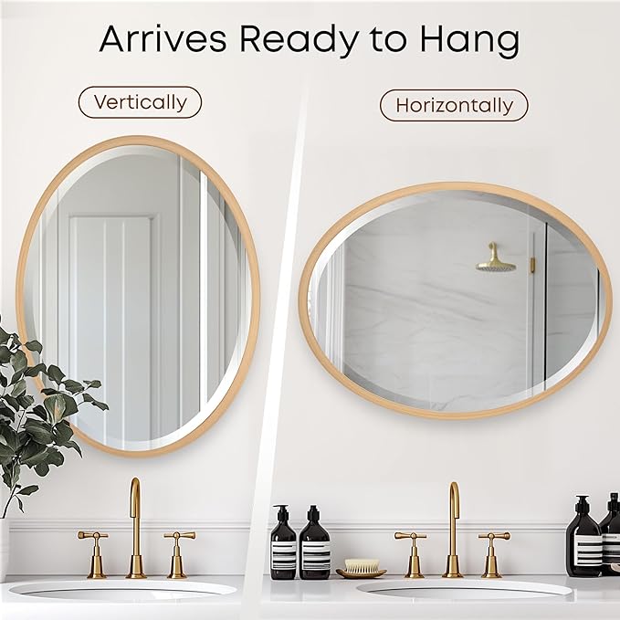 OVALCREST - Oval Wooden Beveled Wall Mirror for Home Decor, Bathroom, Vanity, Bedroom, Living Room, Hallway - London Style (Gold Paint) 21.1 x 25.1