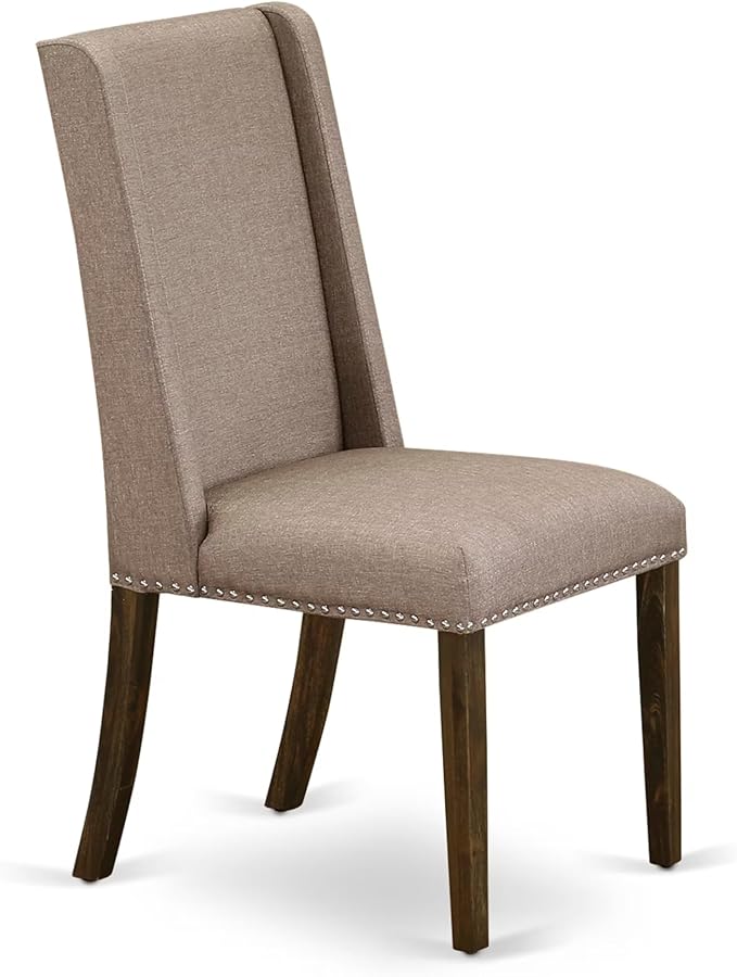 East West Furniture V797FL716-5 5 Piece Modern Dining Table Set Includes a Rectangle Wooden Table with V-Legs and 4 Dark Khaki Linen Fabric Parson Dining Chairs, 40x72 Inch, Multi-Color