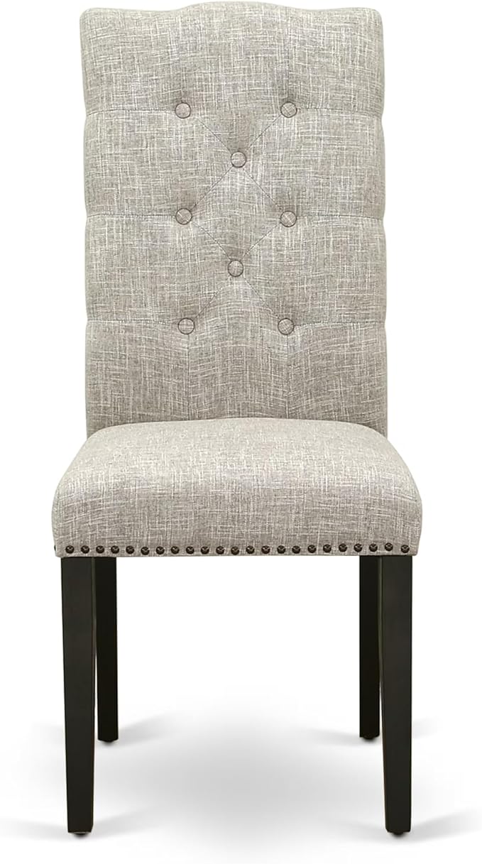 East West Furniture V627EL635-9 9 Piece Dining Table Set Includes a Rectangle Kitchen Table with V-Legs and 8 Doeskin Linen Fabric Parson Dining Room Chairs, 40x72 Inch, Multi-Color