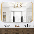 55X36 Inch Gold Metal Framed Bathroom Mirror for Wall, Large Rounded Rectangle Bathroom Vanity Mirror Farmhouse, Anti-Rust, Tempered Glass, Hangs Horizontally or Vertically