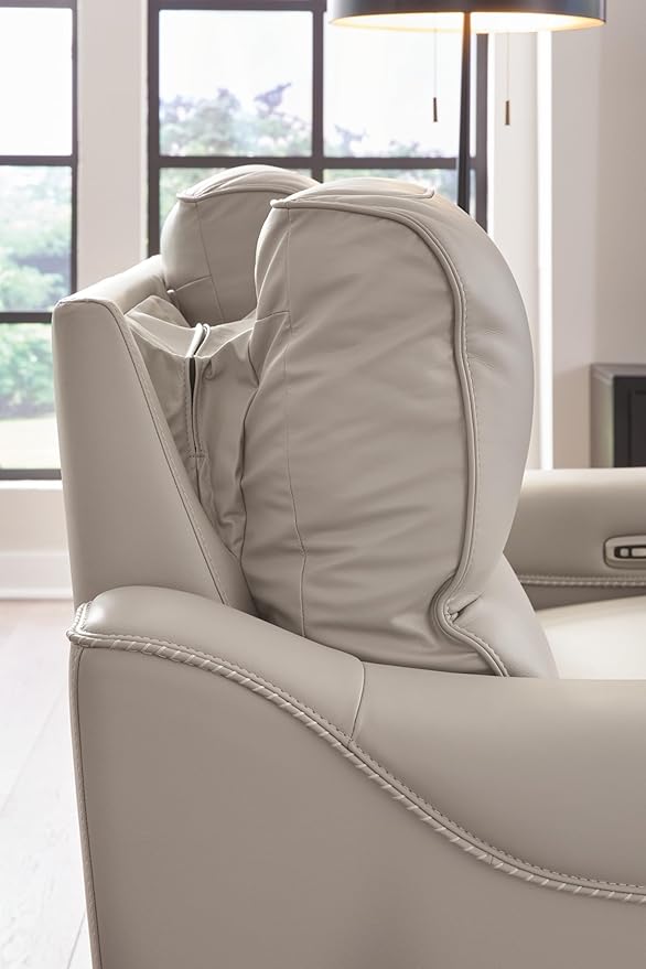 Signature Design by Ashley Mercomatic Casual Leather Match Wall Hugger Power Reclining Sofa with Adjustable Headrest and USB Ports, Light Gray