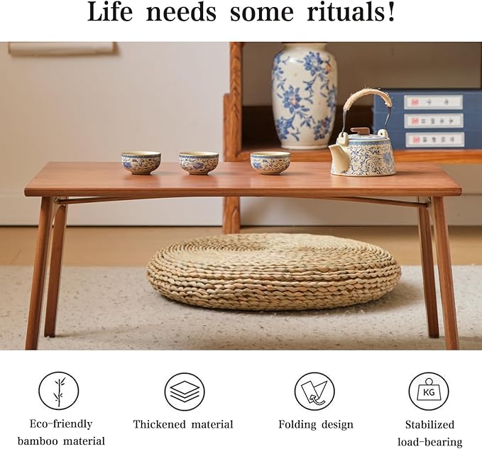 Japanese Floor Table No Assembly Required Bamboo Folding Walnut Coffee Table Bedroom 23.6x15.7x9.8in Furniture Low Tea Table for Sitting on The Floor Walnut Small