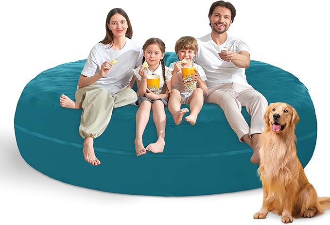 7FT Bean Bag Chair with Ultra Soft Velvet Cover Bean Bag Sofa with Memory Foam Bean Bag Chairs with Large Size Lazy Sofa for Dorm Office Living Room Bedroom Sea Blue 7'