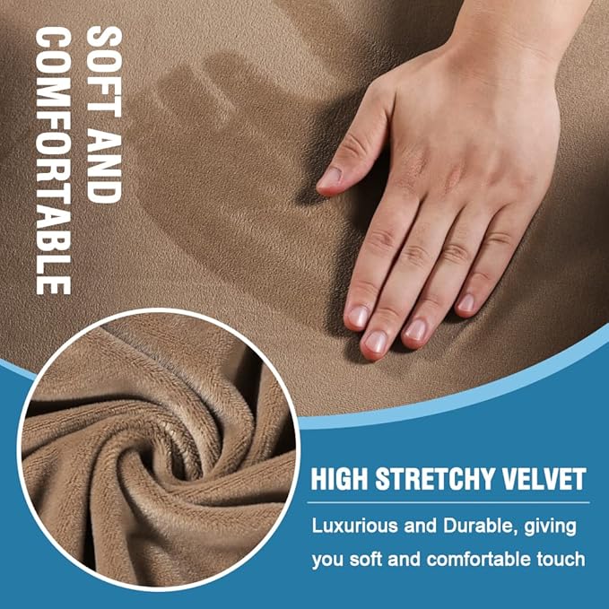 H.VERSAILTEX Sofa Cover 3 Piece T Cushion Loveseat Slipcovers Thick Velvet Couch Cover Furniture Protector Stretch T Cushion Sofa Covers for 2 Cushion Couch with 2 Individual T Cushion Covers, Camel