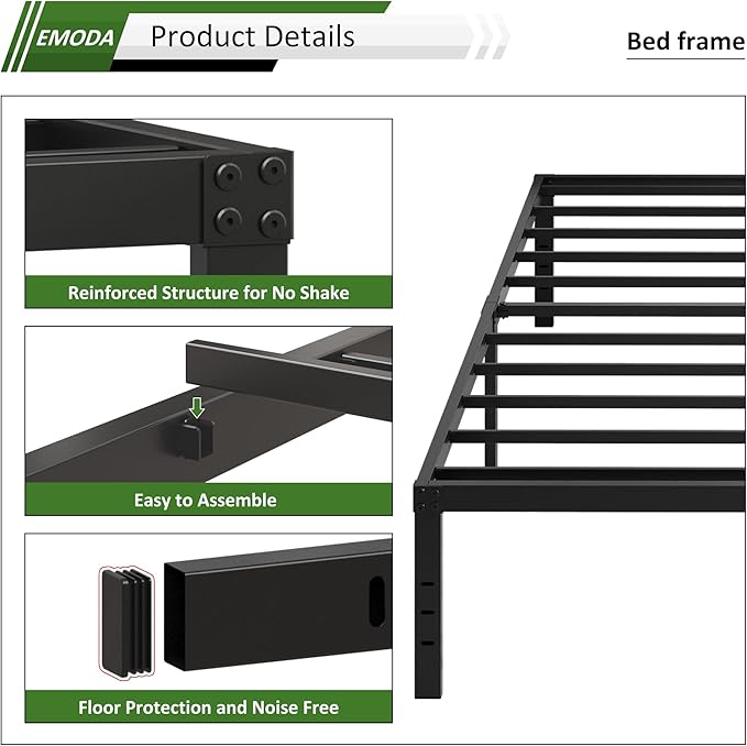 EMODA 14 Inch Twin Bed Frames No Box Spring Needed, Heavy Duty Metal Twin Platform Bed Frame, Noise Free, Easy Assembly, Black
