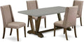 East West Furniture V797FL716-5 5 Piece Modern Dining Table Set Includes a Rectangle Wooden Table with V-Legs and 4 Dark Khaki Linen Fabric Parson Dining Chairs, 40x72 Inch, Multi-Color