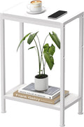 Narrow Side Table for Small Space, 2-Tier Small End Table with Shelf Holder, Slim Nightstand, Skinny Snack Couch Table in Living Room, Bedroom, Study, Kitchen and Balcony (White)