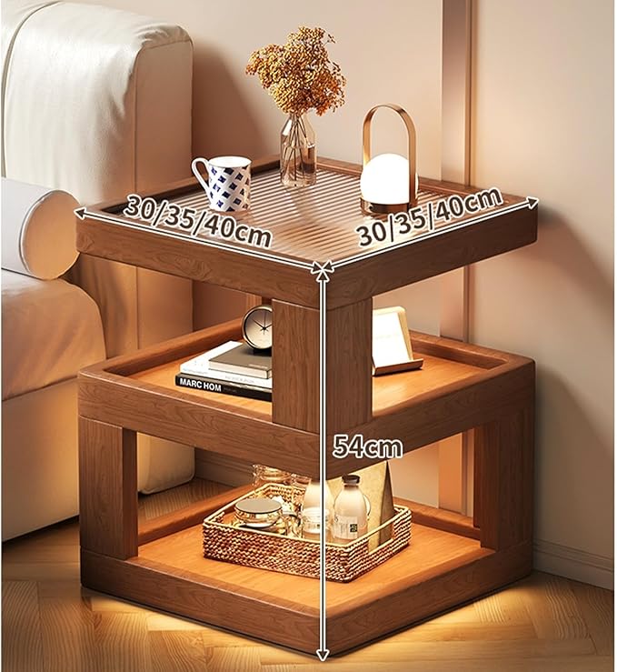 Solid Wood Nightstand,End Tables Bedroom Small Shelf Modern Nightstand Wood Side Table (GLASS-21.3 * 15.8 * 15.8)