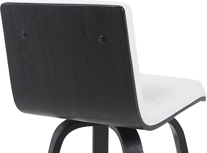 Armen Living Vienna Modern Swivel 30" Bar Height Barstool with White Faux Leather and Black Wood Finish