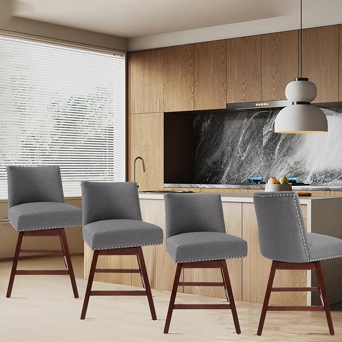 Counter Height Barstools Set of 2,360° Swivel Bar Stools with Back,26 inch Modern Counter barstools,Upholstered Bar Tall Stools for Kitchen Counter,Kitchen Island,Bar, Home (Dark Gray, SET OF 2)