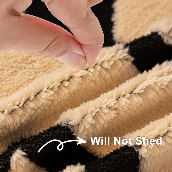 HANDONTIME Boho Sofa Covers for Dogs Black and White Sofa Covers for 3 Cushion Couch Sofa Beige Shu Velveteen Couch Covers for Sectional l Shaped Short Plush Furniture Covers, 71" X118"