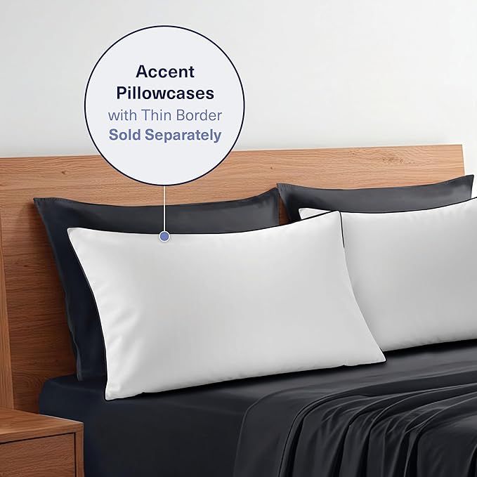Kickoff Viscose Bamboo Sheets Queen Size 4-pc 100% Organic Bamboo Viscose Bed Cooling Sheets Queen Size Set Cool Bedding for hot Sleepers Sheet, Flat, Fitted, Pillowcases (Onyx Black, Q)