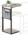 Vagusicc C Shaped End Table, Adjustable Height Small Side Table for Couch and Recliner, 32" Tall Couch Side Table Slide Under Sofa Tray Desk with Storage Bag for Living Room and Bedroom, Greige