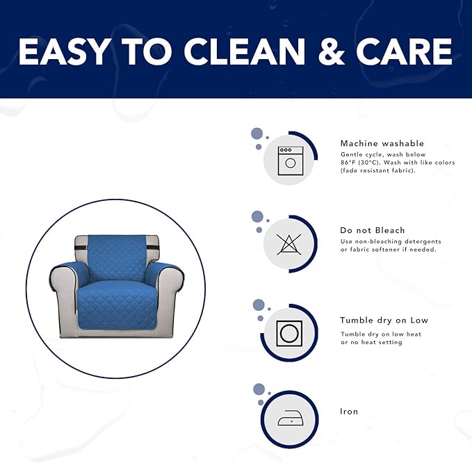 PureFit Reversible Sofa Cover Water Resistant Loveseat Couch Cover, Machine Washable Furniture Cover with Non-Slip Foam and Adjustable Strap for Dogs, Pets (Loveseat, Blue/Ivory)