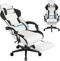 Gaming Chair, Computer Chairs for Adults with Lumbar Support and Massager, Comfortable Gamer Chair with Footrest & Pocket Spring Cushion, Ergonomic Home Office Chair, White, Fabric