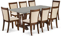 East West Furniture V797MZN32-9 9 Piece Dining Set Includes a Rectangle Dining Room Table with V-Legs and 8 Light Beige Linen Fabric Upholstered Parson Chairs, 40x72 Inch, Multi-Color
