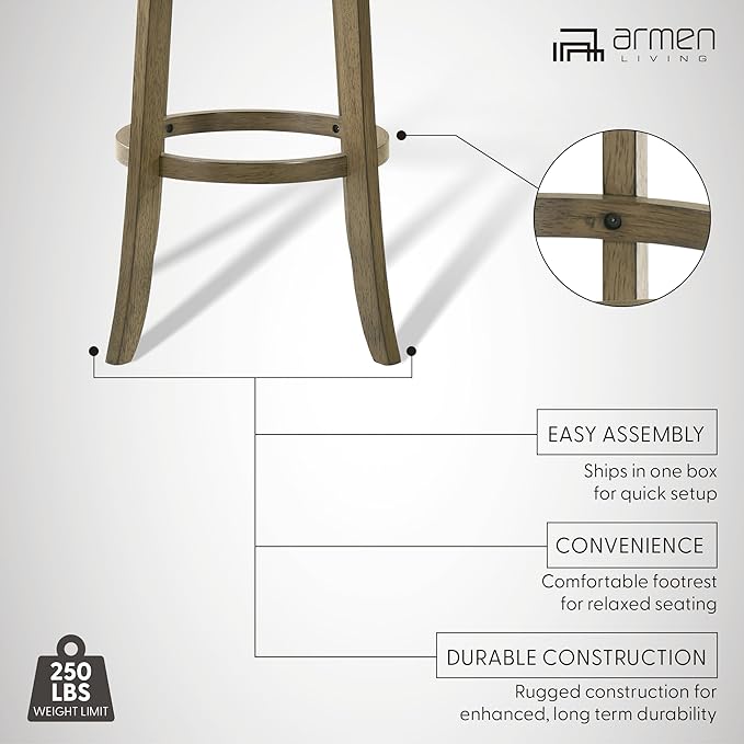 Armen Living Blair 30 in. Putty Brown Bar Height Rubberwood Swivel Barstool with Cream Fabric Seat - Set of 3