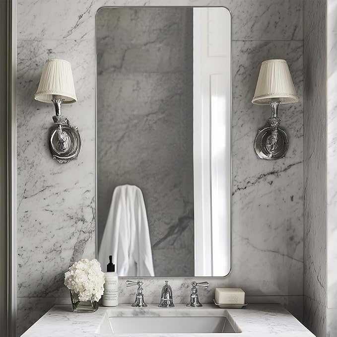 ANDY STAR Chrome Bathroom Mirrors for Over Sink, 30x55 Inch Polished Silver Mirror for Wall, Rectangular Metal Framed Vanity Mirror -Modern Clean Design with Superior Stainless Steel Frame