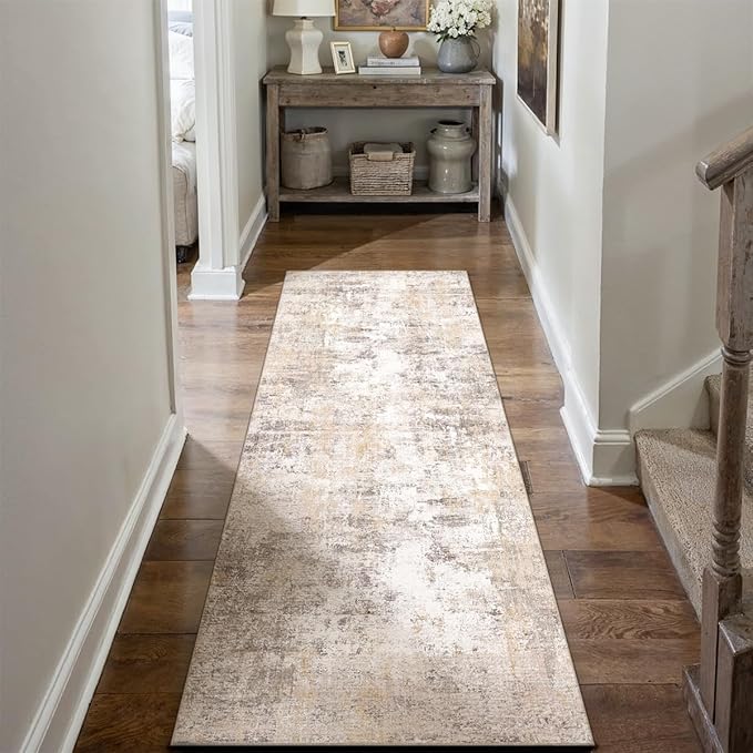 2x5 Washable Runner Rug Beige Grey Neutral Abstract Hallway Kitchen Living Room Bedroom Non Slip Throw Rug Soft Low Pile Indoor Carpet for Entrance Laundry Bathroom