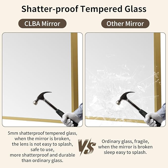 Brushed Gold Mirror, 24x32 Inch Aluminum Framed Rectangle Mirror, Anti-Rust, Tempered Glass, Square Corner Wall Mirror for Over Sink, Vanity, Bedroom, Entryway, Horizontal/Vertical