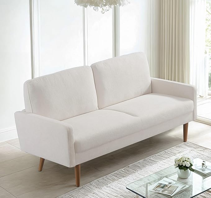 Kent Velvet Sofa, European Style with Sleek Design, Modern & Vintage Flair, Upholstered 3 Seater Couch, Chic Living Room Furniture Seating for Home, Apartment or Office, Ivory