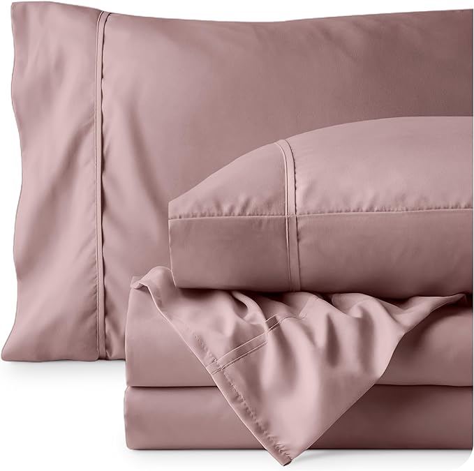 Bare Home California King Sheet Set - 1800 Ultra-Soft Microfiber Cal King Bed Sheets - Double Brushed - Deep Pockets - Easy Fit - 4 Piece Set - Bed Sheets (Cal King, Mauve)