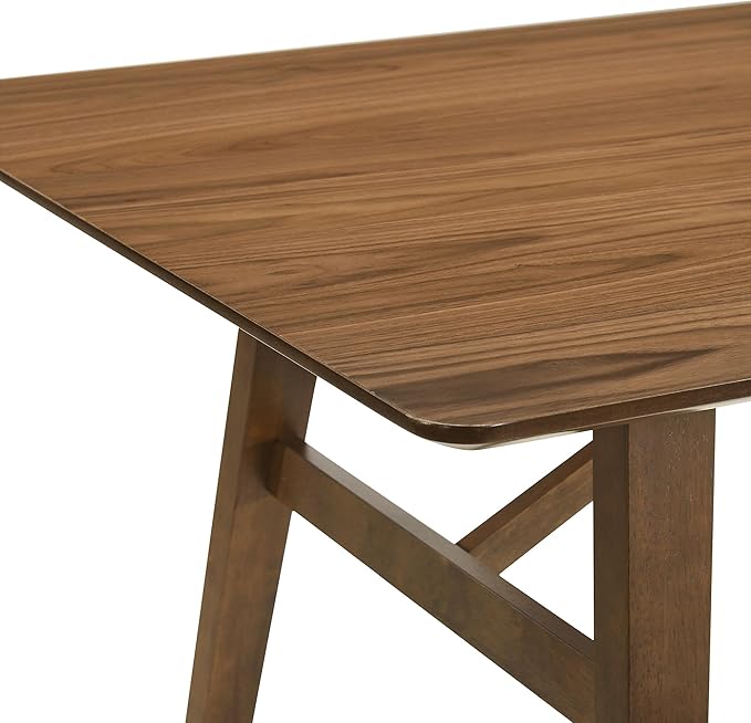 Armen Living Channell Mid Century Modern 5 Piece Walnut Wood Dining Table Set with Blue Fabric