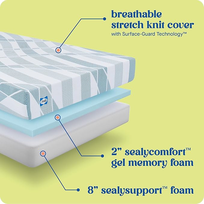 Sealy Dreamlife 10” Foam Mattress-in-a-Box, Queen, SealyComfort Gel Memory Foam, Surface-Guard Technology, 10 Year Limited Warranty, Made in The USA