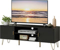 TV Stand for 55-65 inch TV, Entertainment Center with Soft Hinge Door,TV Console Table with 2 Cabinets with Gold Handle and Feet,for Living Room, Bedroom, Black