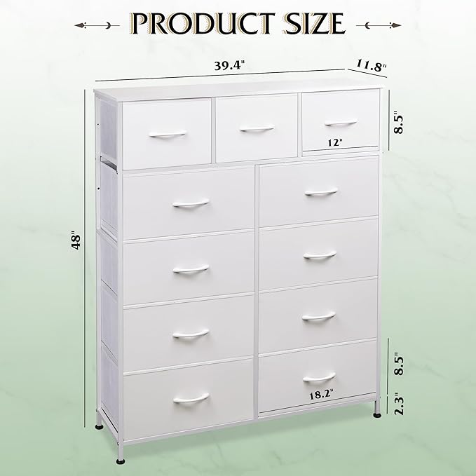 WLIVE Storage Organizer Unit with 11 Fabric Bins, Storage Drawers Organizer with Steel Frame, Tall Storage Tower Organizaton for Living Room, Hallway, Office, White