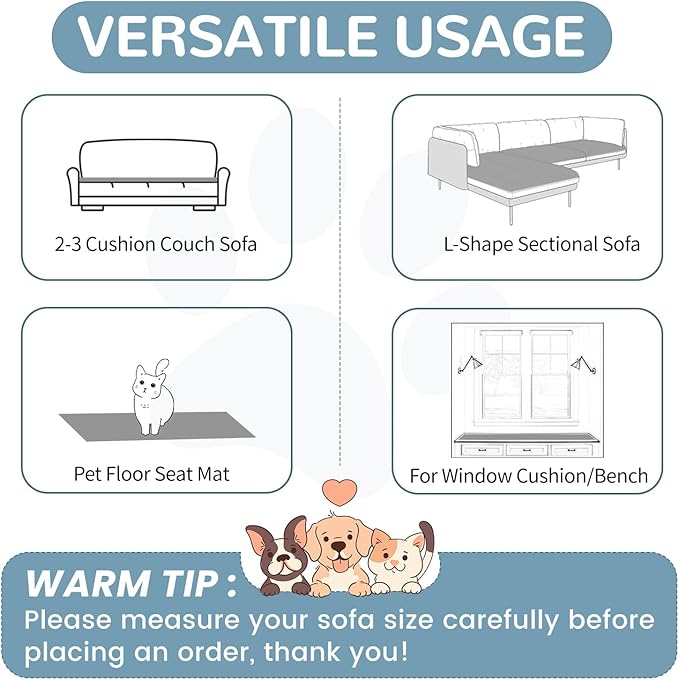 OTOB Couch Covers for 3 Cushion Sofa Pet Friendly, Plush Fuzzy Non Slip Sofa Covers Washable, Soft All Seasons Sofa Slipcovers Furniture Protector Dog Bed Mat (Gray, 27.6" x 82.7")