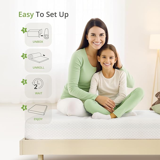 Twin Size Memory Foam Mattress, 10 Inch Bed Mattress in A Box with Cooling Green Tea Gel, Relieve Pressure with Medium Support, CertiPUR-US Certified, 75''L x 38''W, White