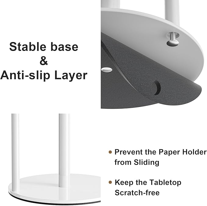 Paper Towel Holder White Kitchen Roll Holder, Paper Towel Holder for Kitchen Roll Organize, Countertop Roll Dispenser with Weighted Base