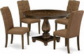 East West Furniture F2EL5-718 5 Piece Kitchen Table & Chairs Set Includes a Round Dining Table with Pedestal and 4 Brown Linen Linen Fabric Parson Chairs, 48x48 Inch, Distressed Jacobean
