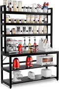 Aquzee Large Bakers Rack for Kitchens, 47in Wide (47.2“W x 15.7”D x 70.8" H) 6 Tiers Kitchen Stand with Hutch & Storage, Black Freestanding Tall Bakers Racks Organizer with Shelves
