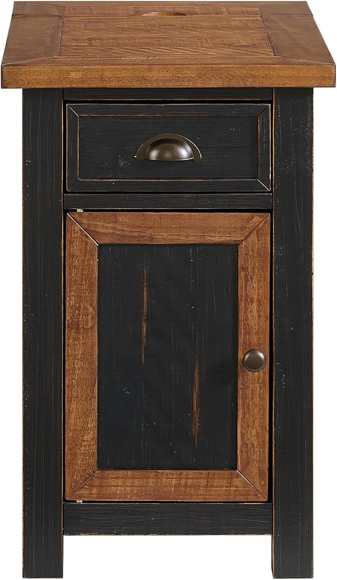 Martin Svensson Home Solid Wood Black and Honey Monterey Chairside End Table with Power and Storage