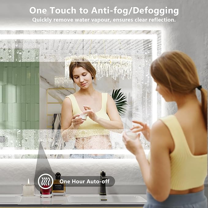 72x40 Inch LED Bathroom Mirror with Lights Front and Backlit Lighted Vanity Mirror for Bathroom Wall with 3 Colors Dimmable Anti-Fog Memory Shatter-Proof IP54 Waterproof Horizontal/Vertical