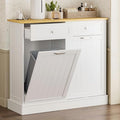 GAZHOME 20 Gallon Double Tilt Out Wooden Trash Cabinet with Charging Station, Upgrade Free Standing Recycling Cabinet with Outlet,White