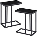 VECELO C Shaped End Side Table for Sofa Couch and Bed Snack TV Tray for Living Room Bedroom, 2 Set, Black