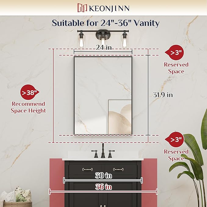 Keonjinn 24 x 32 Inch Brushed Bronze Mirror, Rectangle Bathroom Vanity Mirror for Wall, Aluminum Alloy Framed, Modern Farmhouse, Rectangular Square Corner, Decorative(Horizontal/Vertical)